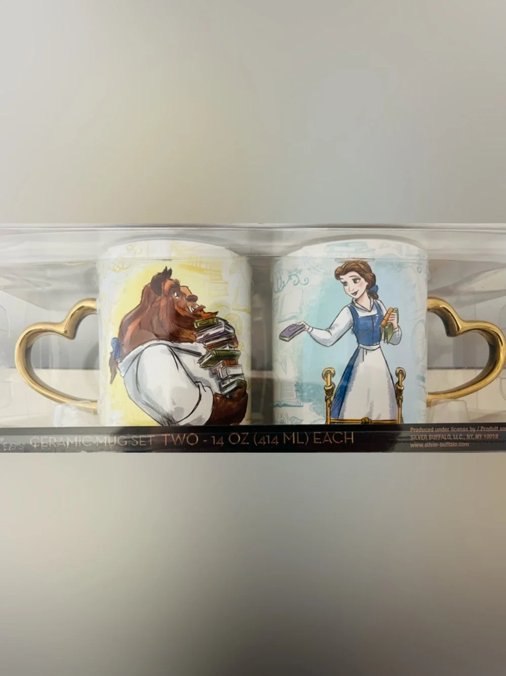 Disney Beauty and the Beast Heart Handle 14oz. Mug Set, NEW IN BOX